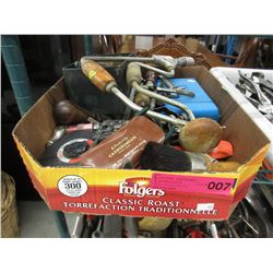 Used hand drill, wood handled punches & more