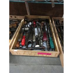 Wood tray full of hand tools - some vintage