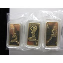 3 Gold Clad Pin Up Girls Bars -  .999  Gold Plate