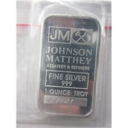 .999 Fine Silver Johnson Matthey Investor Bar