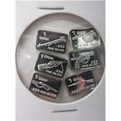 6 x .999 Fine Silver Art Bars - 1 Gram Each