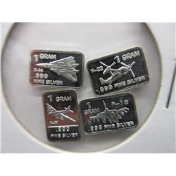 4 x .999 Fine Silver Art Bars - 1 gram each