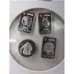4 x .999 Fine Silver "Native American" Motif Bars