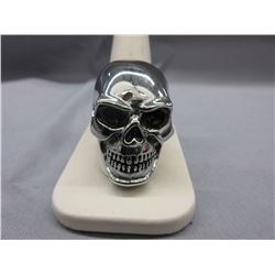 Man's Heavy Skull Biker Ring with Peridot eyes