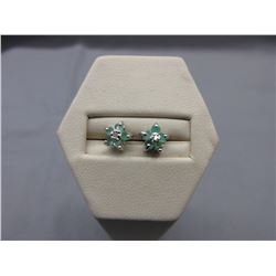 New Green Emerald & Diamond "Flower" Stud Earrings