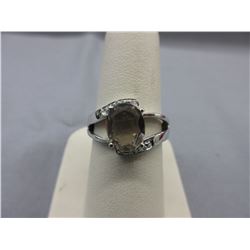 Sterling Silver - Brown Topaz & Diamond Ring