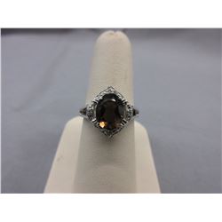 Sterling Silver- 2.4 CT Brown Topaz & Diamond Ring
