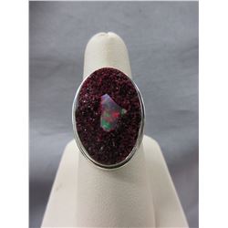 Ethiopian Opal in Ruby Druzy & Sterling Ring