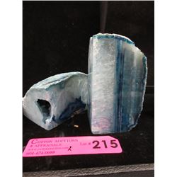 Pair of Blue Polished Crystal Geode sections