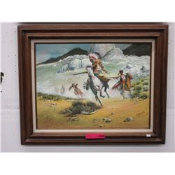 Oil on Canvas "Indian Warriors on Horses" painting