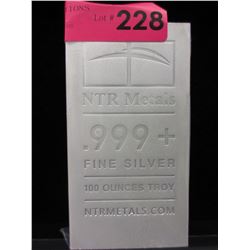 100 Troy Ounce - .999 Fine Silver Investors Bar