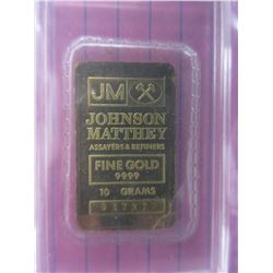 Rare- 10 Gram "Fine Gold" Johnson Matthey Bar