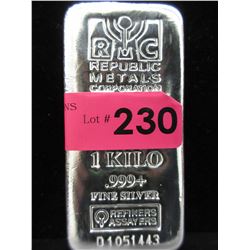 1 Kilo  .999+ Fine Silver Hand-Poured Investors Bar