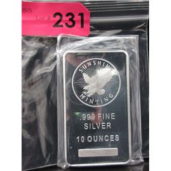 10 Troy Oz. Silver -Sunshine Minting Investors Bar