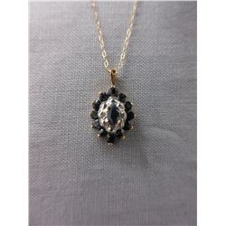 10KT Gold Diamond & Sapphire Cluster Pendant