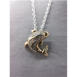 Diamond-Set - Sterling Silver Dolphin Pendant