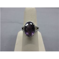 Oval Faceted 3CT Amethyst & Diamond Ring
