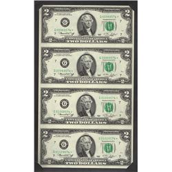 United States of America, Two Dollars, 1976 Uncut Sheet of Four