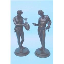 After the Antique - a pair of bronze figures, 'Narcissus' and 'Orpheus', the bases inscribed 'Mus...