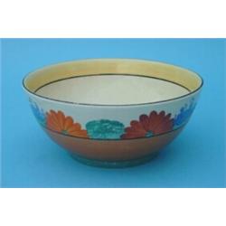 A Clarice Cliff Gayday pattern bowl, printed in colours, with printed factory mark to base, Dia 7...