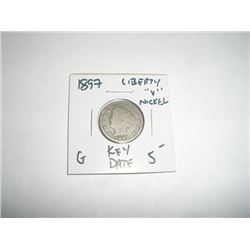 1897 *KEY DATE* LIBERTY "V" NICKEL RED BOOK VALUE $5.00+ *NICE EARLY GOOD GRADE NICKEL*!!