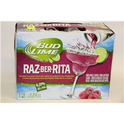 CASE OF 12 CANS OF BUD LIME RAZ-BER-RITA