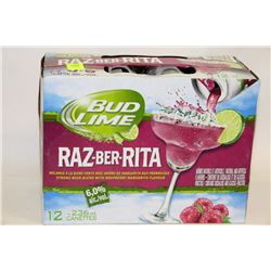 CASE OF 12 CANS OF BUD LIME RAZ-BER-RITA