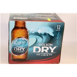 CASE OF 12 BOTTLES OF MOLSON DRY LAGER BEER