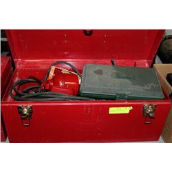 LARGE RED METAL TOOL BOX WITH CONTENTS