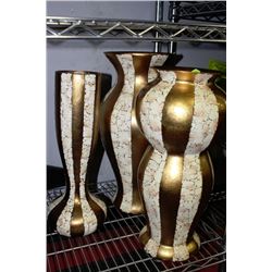 SET OF 3 VASES WITH GOLD LEAF&EGGSHELL FINISH