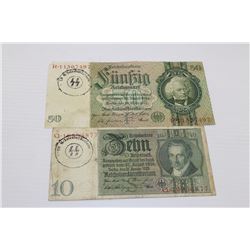 NAZI SS TOTENKOPF STANDARTE BANKNOTES X2