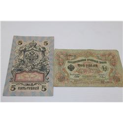 1909 RUSSIAN BANKNOTES X2 - 3 & 5 RUBLES