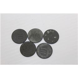 FIVE 1917-22 GERMAN 10 PFENNIG COINS