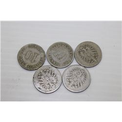 FIVE 1874-19021 GERMAN 10 PFENNIG COINS