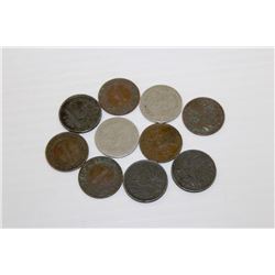 10 GERMAN COINS - FIVE 1 PFENNIG & FIVE 5 PFENNIG