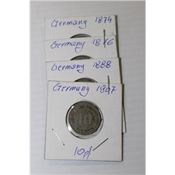 4 GERMAN 10 PFENNIG 1874-76-88-1907