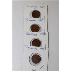 4 GERMAN 1 PFENNIG COINS 1928-29-30-31