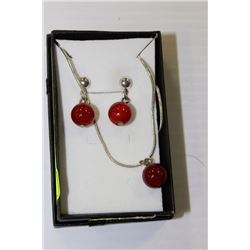 GENUINE CARNELIAN PENDANT & EARRINGS SET ON CHAIN