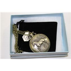 BRONZE POCKET WATCH HORSE FACE & CHAIN