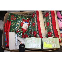 BOX OF CHRISTMAS CUSHIONS, PLACE MATS, SNOWMAN,