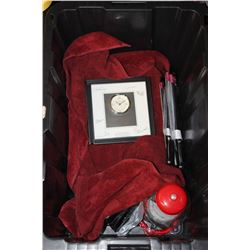 BIN OF 2 CLOCKS AND SMALL GUMBALL MACHINE