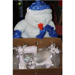 SET OF 3 PINK WITH SILVER REINDEERS & 24" PLUSH