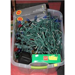 TUB OF ASSORTED CHRISTMAS LIGHTS &HEAVY DUTY TIMER