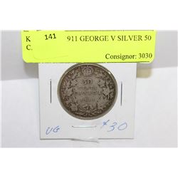 KEY DATE 1911 GEORGE V SILVER 50 CENTS -
