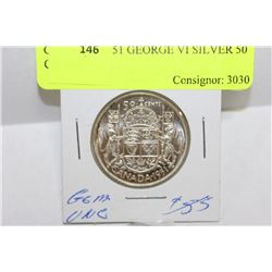 GEM UNC 1951 GEORGE VI SILVER 50 CENTS