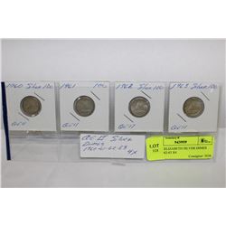 QUEEN ELIZABETH SILVER DIMES 1960-61-62-63 X4