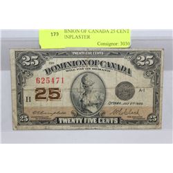 1923 DOMINION OF CANADA 25 CENT NOTE SHINPLASTER