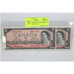 UNC 1954 TWO DOLLAR BANKNOTES CONSECUTIVE S/N X2