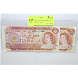 UNC 1974 TWO DOLLAR BANKNOTES CONSECUTIVE S/N X2