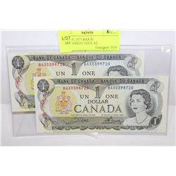 GEM UNC 1973 BAX $1 REPLACEMENT NOTE X2